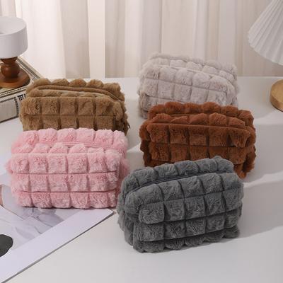 Plush Pencil Case with Zipper Makeup Bag Women Cosmetic Bag Solid Color Pouch Bag for Travel
