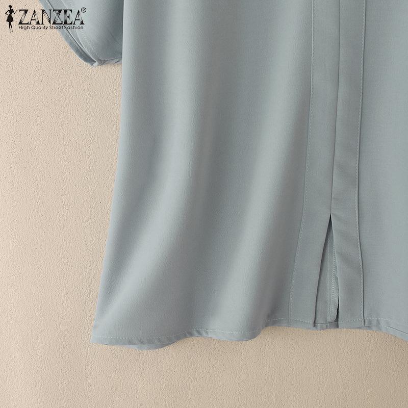 ZANZEA Women Casual V-Neck Loose Summer Short Sleeve Blouse