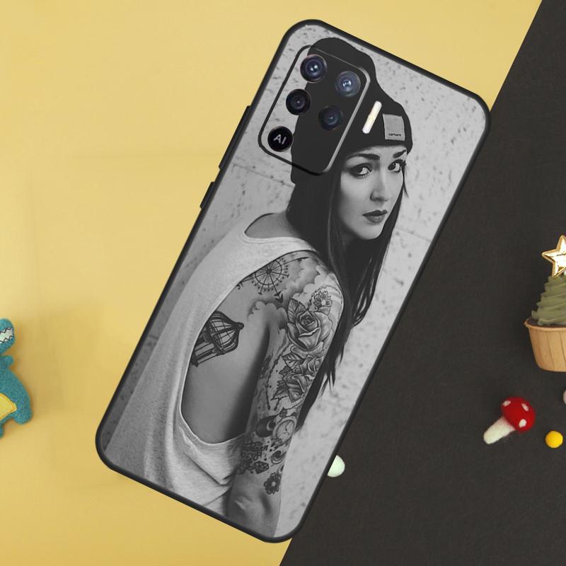 Sexy Sleeve Tattoo Girl Case For Oppo A60 A80 A40 A15 A16 A17 A57 A94 A74 A54 A76 A96 A18 A38 A58 A78 A98 A5 A6 Pro