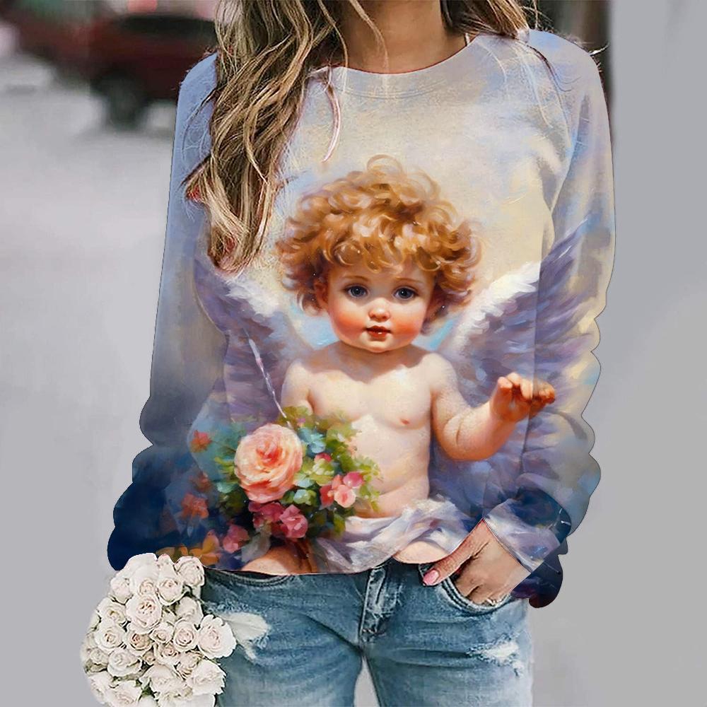 Fashion New Cute Angel Baby 3D Print Sweatshirts Women Casual Long Sleeve Hoodies Y2k Streetwear Pullovers Tops Female Clothing