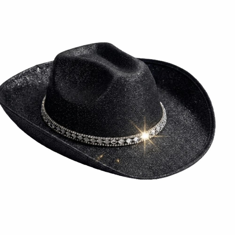 Rhinestone Band Wide Brim Hat Wide Curved Brim Western Cowboy Hat Party Accessory
