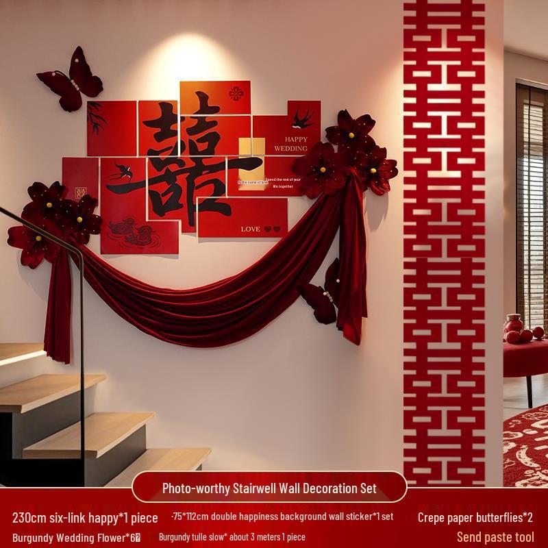 Conjunto de Decoração de Casamento: Decoração Lateral, Escadaria, Fundo de Parede, Quarto Lateral Masculino e Layout do Pátio