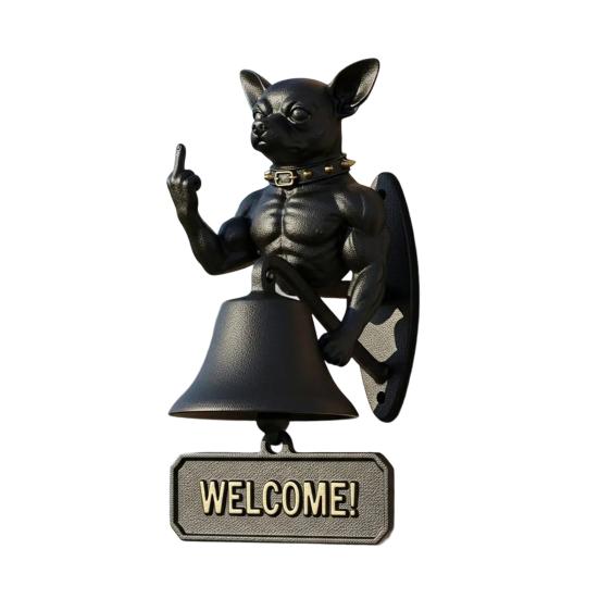 Middle Finger Muscle Dog Doorbell Vintage Puppy Welcome Door Bell Home Office Entrance Decorative Bell Pet Lover Gift