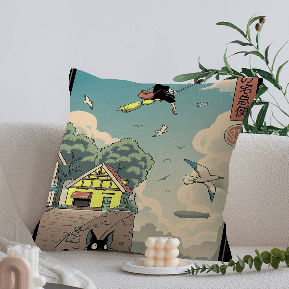 Studio Ghibli Ukiyo-e Collectie Bureaukussen, Kussensloop, Autokussenhoes, 45x45 cm, Lendenkussensloop, Bankkussenhoes