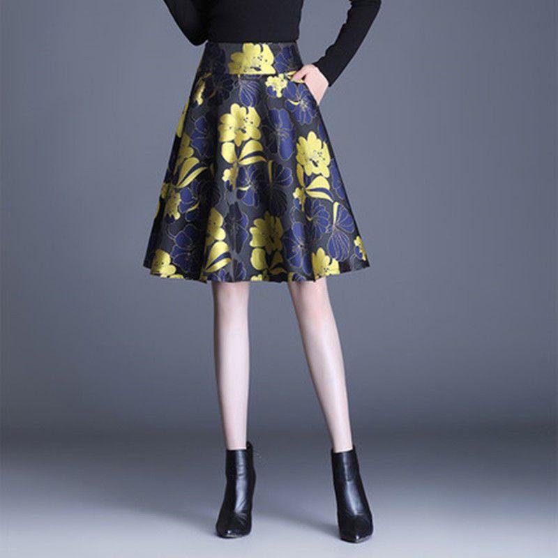 Summer New Print Half Length A-line Skirt Women Patchwork Pockets Elastic High Waist Elastic Versatile Slim Fashion Loose Skirts