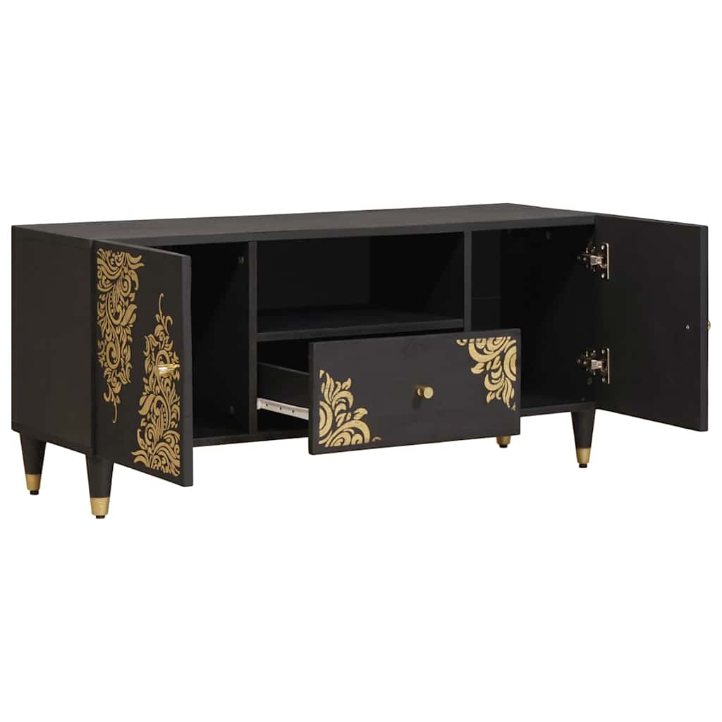 TV Cabinet with Shelf Black 105 x 33 x 46 cm Solid Mango Wood