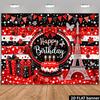 2D Ladybug Birthday Backdrop, Paris Eiffel Tower Banner, Red Black Happy Birthday Party Decor
