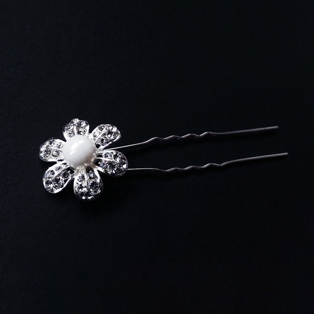 5Pcs Fashion Bridal U-shaped Rhinestone Pearl Flower Hairpin Metal Hair Barrette Rhinestone Hair Clip Crystal Flower Hair Fork