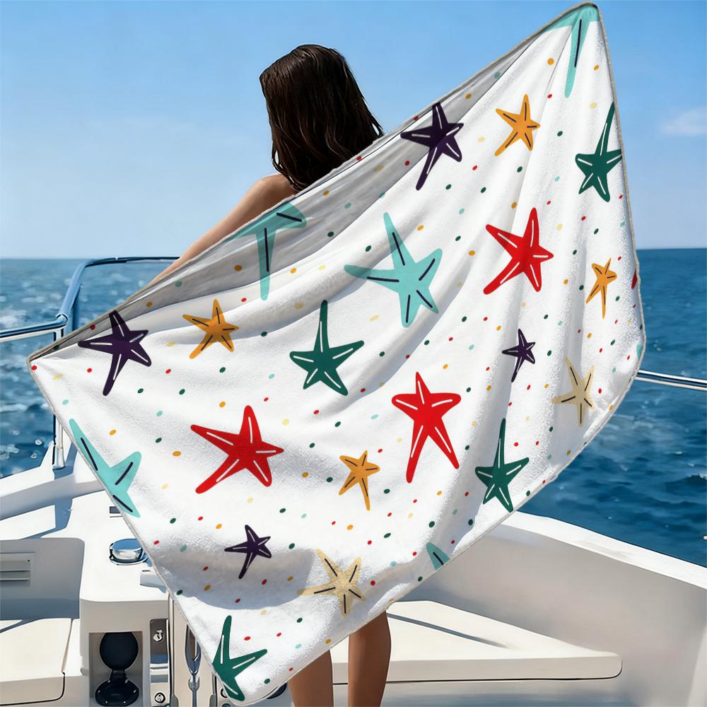 Color Starfish Beach Towel Ultra-fine Fiber Quick Drying Absorbent Beach Swimming Vacationvacation Essentials Gifts