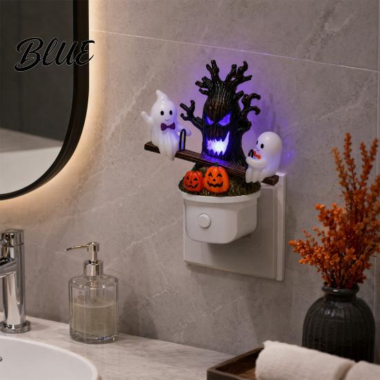 Halloween Seesaw Motion Decor Animated Ghosts Night Light Plug-in Lamp with Kids Bedroom Light Moving Figurines Spooky Glowing for Room Party