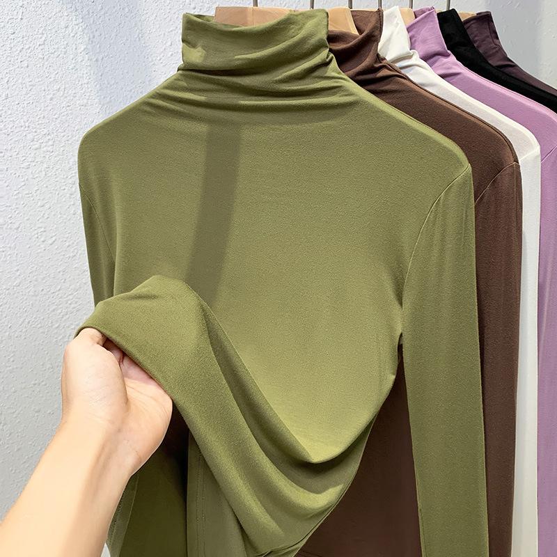 Turtleneck bottoming shirt women's 2025 new women's clothing solid color threaded long t-shirt elastic inner long-sleeved top