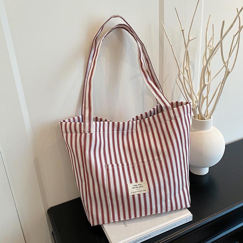 

Корейская полосатая тканевая сумка, ленивый ветер, большая вместимость, сумка-тоут, женская универсальная повседневная сумка через плечо, простая сумка для покупок красный