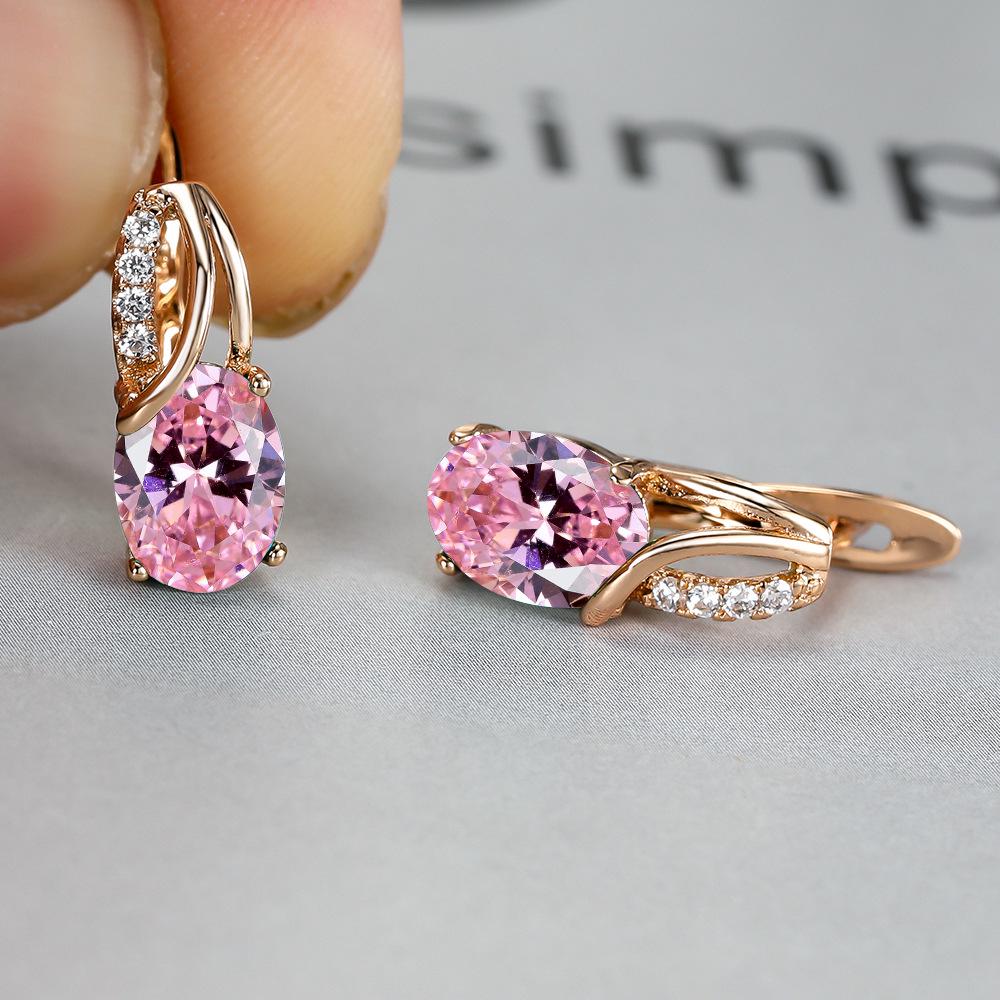 Oval Blue Zircon Diamond Champagne Gold-Plated Earrings for Weddings & Engagements