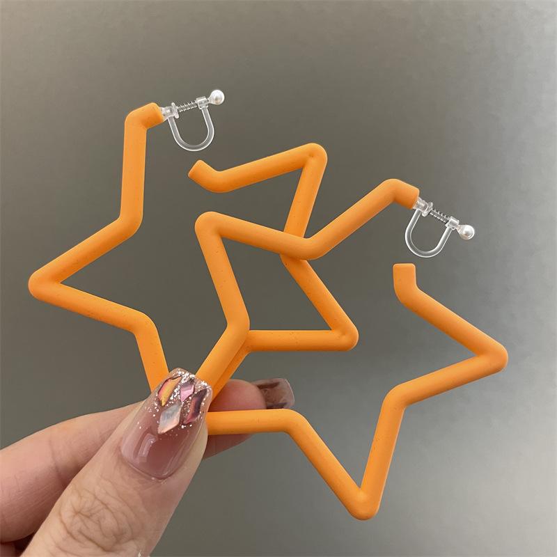 Colorful Earrings with Fluorescent Effect, Featuring Exaggerated Personality, Five-pointed Star-shaped Ear Holes, Ear Clips and Dangling Fringes.