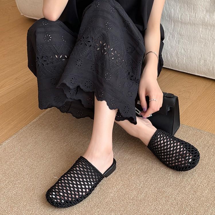 Breathing~ Breathable hollow cool slippers mesh lazy one pedal small thick bottom hand-woven half drag girl