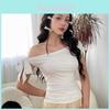 Minimalist Off Shoulder T Shirt For Women With Asymmetric Design And Polyester Fabric