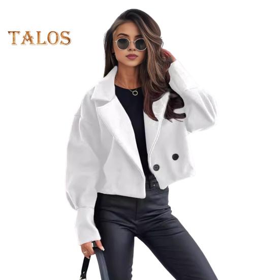 Women Fall Winter Coat Short Type Turn-down Collar Solid Color Loose Button Closure Cardigan OL Commuting Jacket Lady Daily Outwear