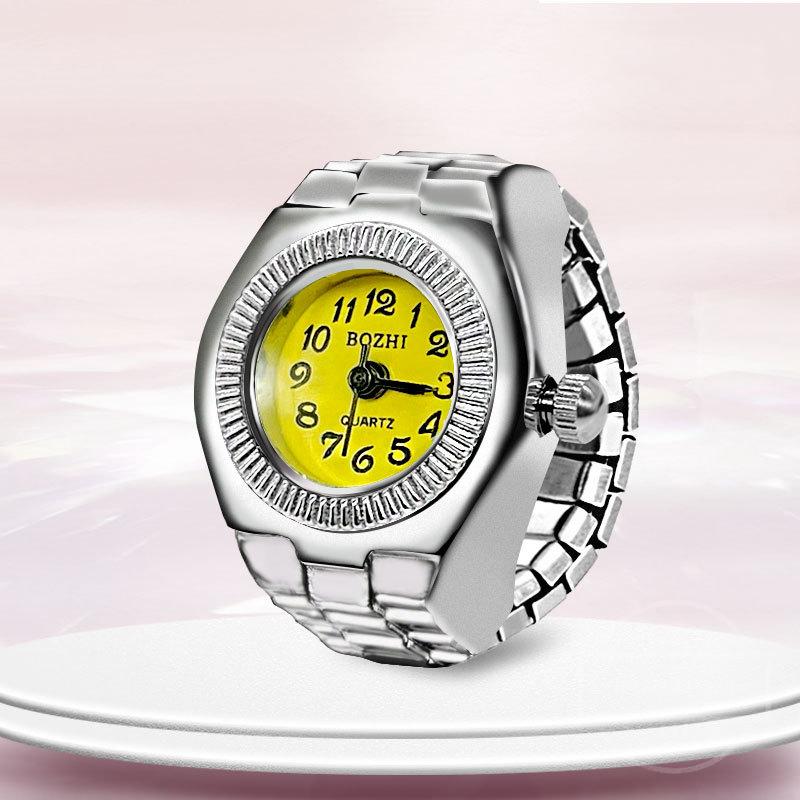 Fashion Mini Quartz Watch Clock Finger Rings for Men Women Elastic Strap Punk Gothic Couple Roman Ring Jewelry Gift