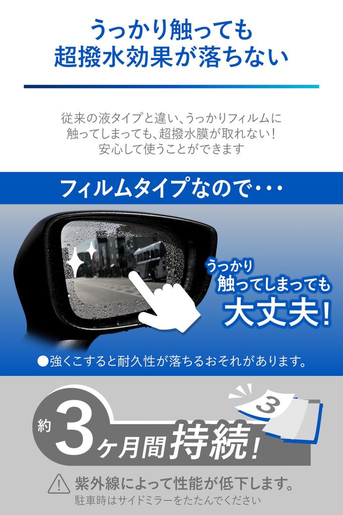 CARMATE Zero Wiper Film for Side Super C204 Mirrors, Rain-Resistant, Water-Repellent,