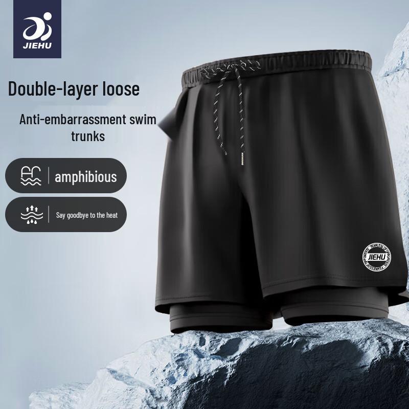 Jiehu Men s Quick-Dry Flat-Leg Swim Trunks & 3-Piece Set L