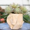 Artistic Women Head Planter Imitation Stone Texture Resin Plant Pot Elegant Female Face Planter for Succulents Indoor Balcony Bedroom Decor