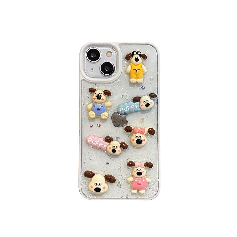 Cartoon puppy mobile phone case for Iphone16Promax transparent Epoxy Apple 15 sequins 17 women's models