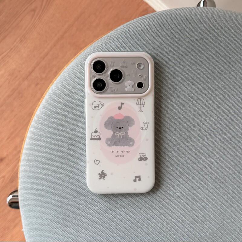 Kawaii Cartoon Dog Phone Stand Case IPhone 15 16 17 Pro Max Double Layer IMD Anti-Scratch Drop Protection