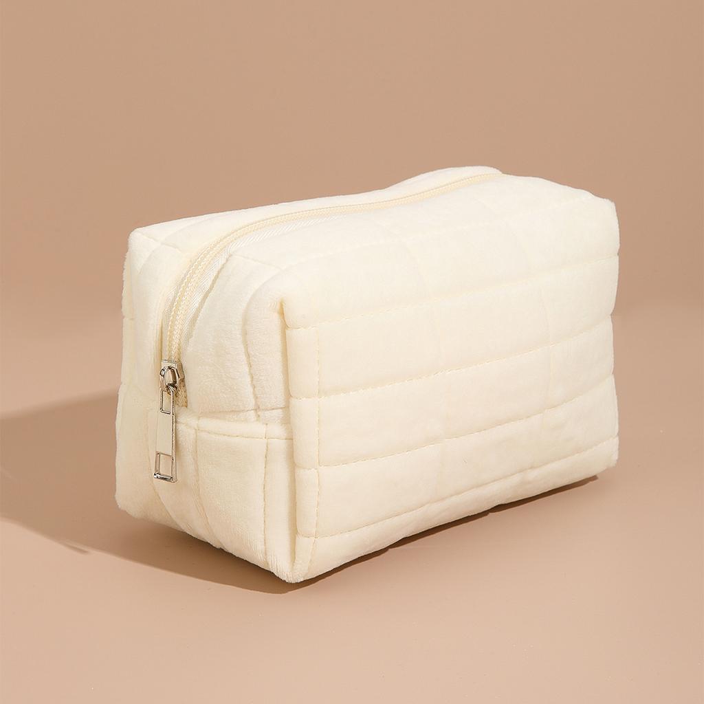 Solid Makeup Color Bag Portable Large Capacity Checkered Travel Storage Wash Bag