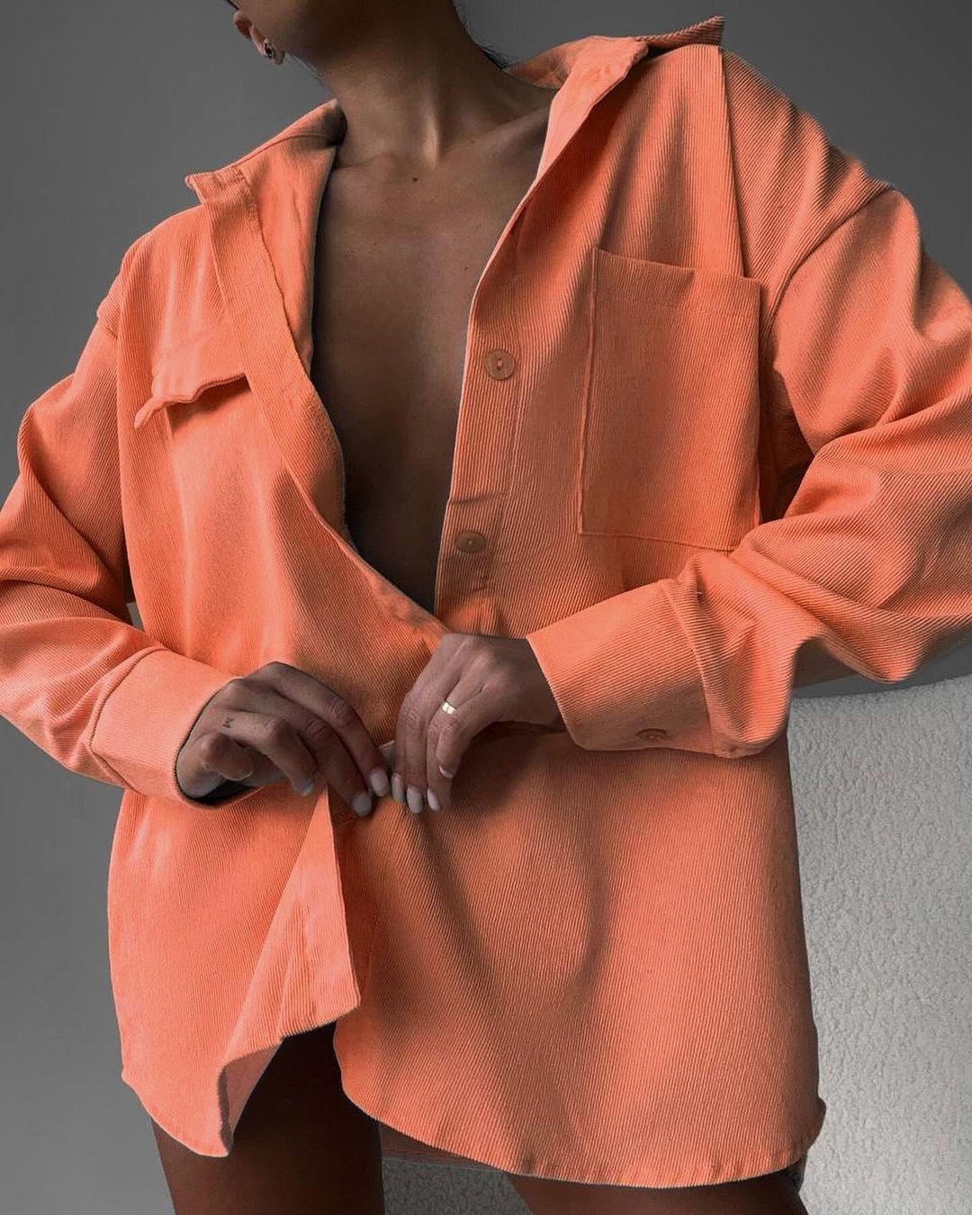 

European & American Fashion Solid Color Loose Long Sleeve Cardigan Shirt (Spring/Autumn 2025) M
