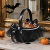 Decorative Ghost Candy Basket Black Flower Girl with Handle And Bow, Gothic Satin Handheld Halloween Decoration Lace for Wedding Ceremony, Bridal