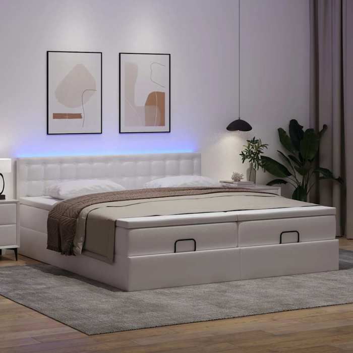 VidaXL Cadre de lit ottoman avec matelas blanc 200x200 cm similicuir 3312811