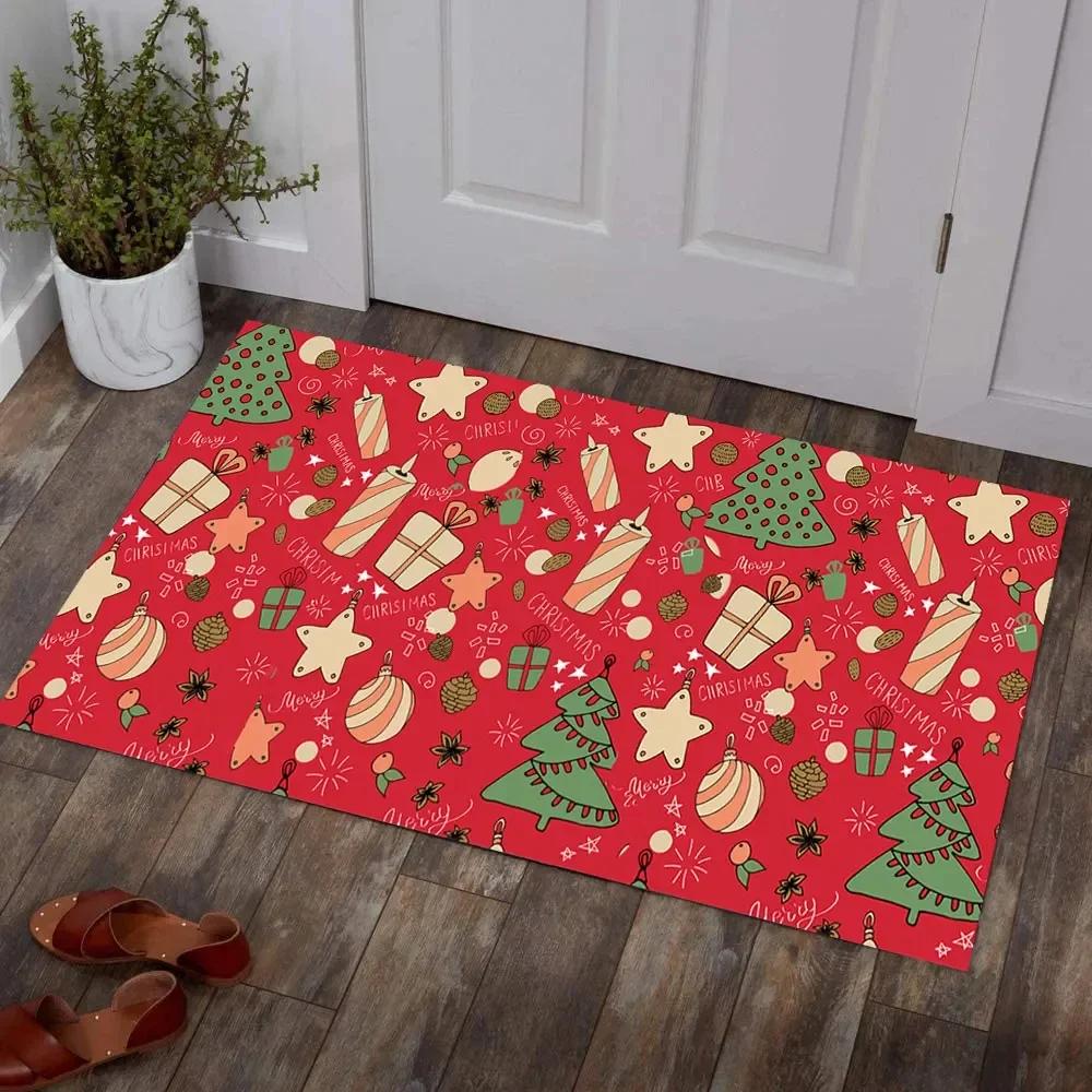 Weihnachtsteppich Bereichsteppiche Rutschfeste Eingangsfußmatte für Wohnzimmer Schlafzimmer Dekor Weiche Badezimmer Küchenbodenmatte Vorleger