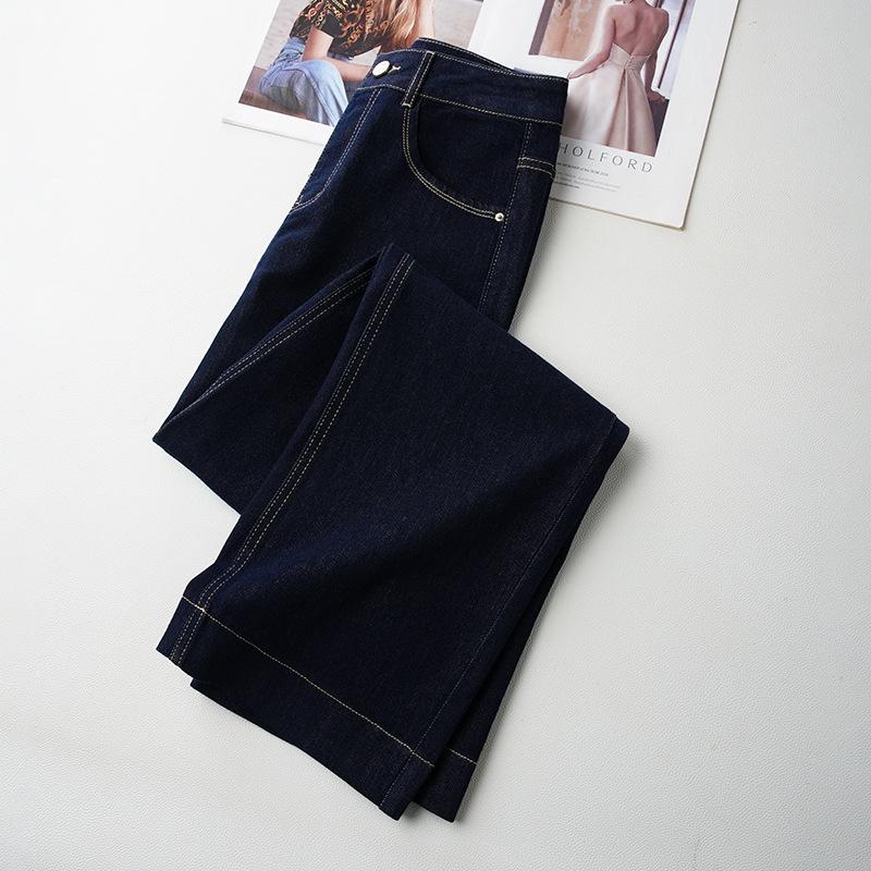 Women's 2026 Retro Dark Blue High-Waisted Wide-Leg Jeans for Spring and Autumn