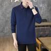 Middle-aged and Young Solid Color Top for Men's Long-sleeved T-shirt Business Lapel Polo Shirt