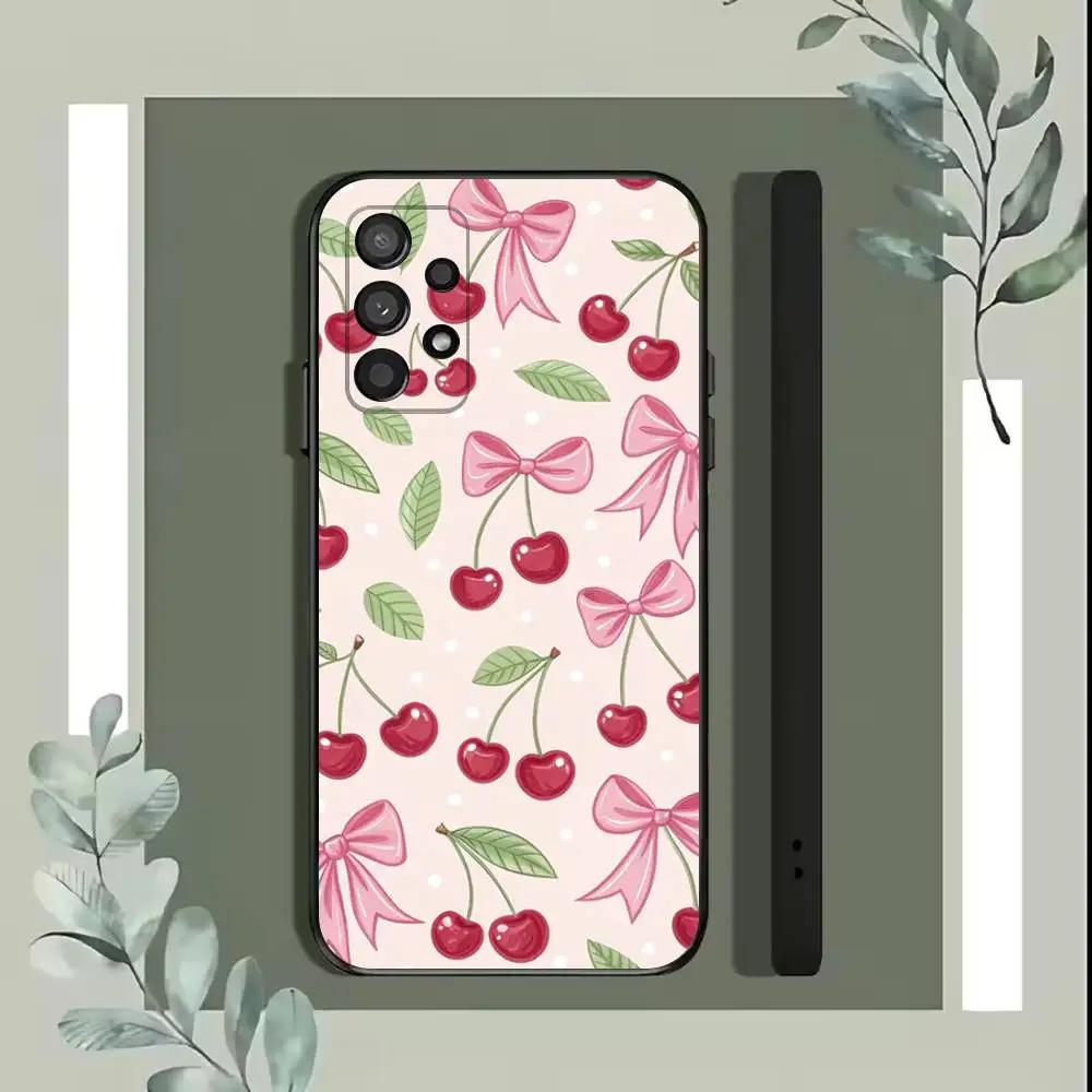 Cute Fruit Pink Cherries Phone Case For Samsung S25,S24,S21,S22,S23,S30,Ultra,S20,Plus,Fe,Lite,5G Black Cover