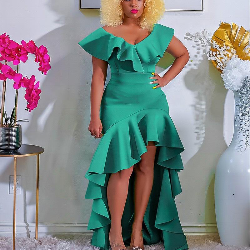 2023 African Solid Color Loose Fit Evening Dress, Slim Long Skirt, Cross-Border Exclusive