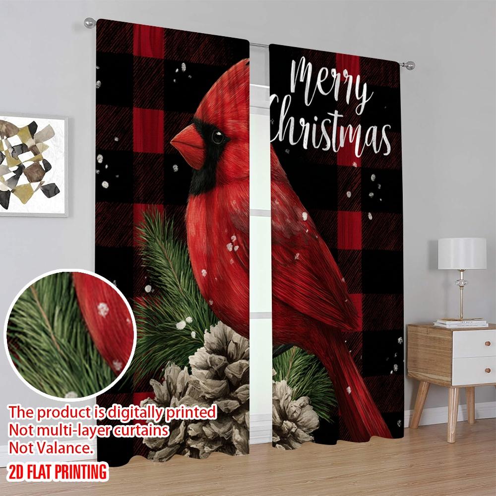 2pcs,2D plane printing Creative Curtains Cardinal Bird Durable 100% Polyester Fabric (without rod) Versatile All Use for Living