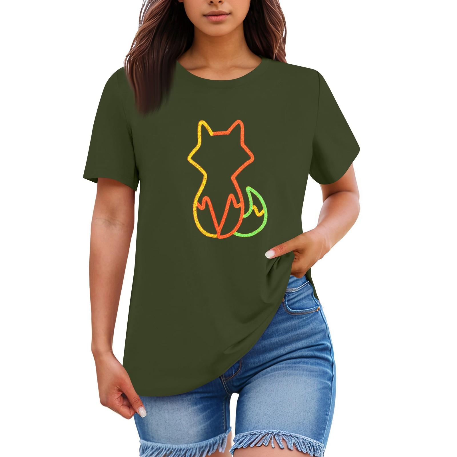 

Женская свободная удобная повседневная модная футболка с круглым вырезом и короткими рукавами с животным принтом XL