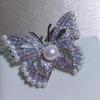 Sparkling Diamond Butterfly Pearl Brooch Elegant Corsage Pendant Pin  Accessories