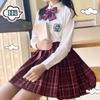 Set de uniforme școlară anime pentru femei, 3 buc, fuste plisate roșu vin, cămașă de vară JK, jachetă cu mânecă lungă, cu costum de fustă în carouri mini