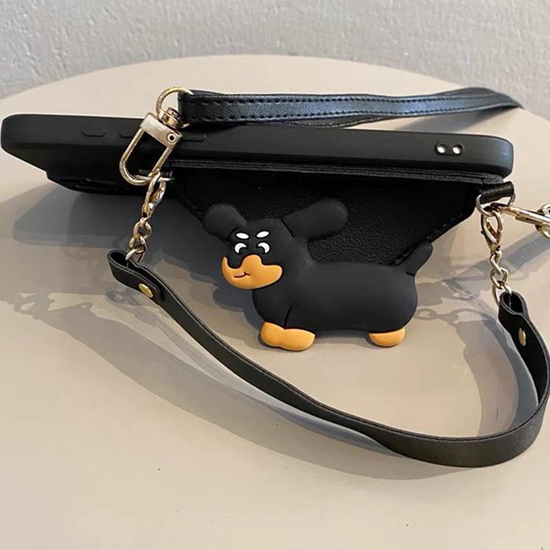 For IPhone15 Pro Dog Wallet Card Case for Apple 16 Crossbody Rope 14 Handheld Rope All Inclusive