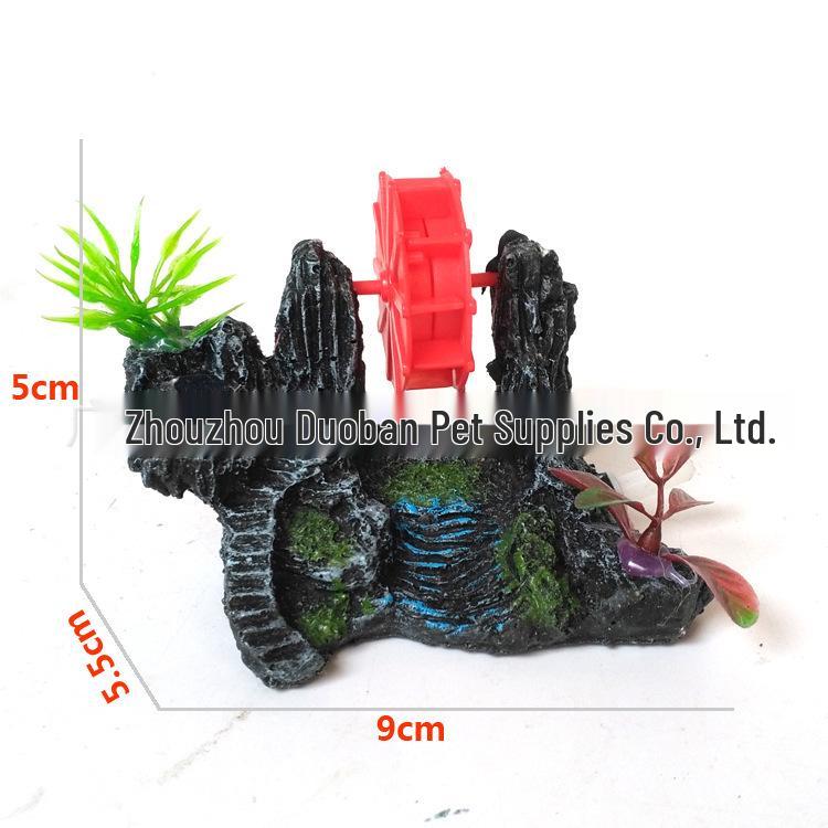 Aquarium Rockery Windmill Decoration with Air Pump-Driven Water Wheel