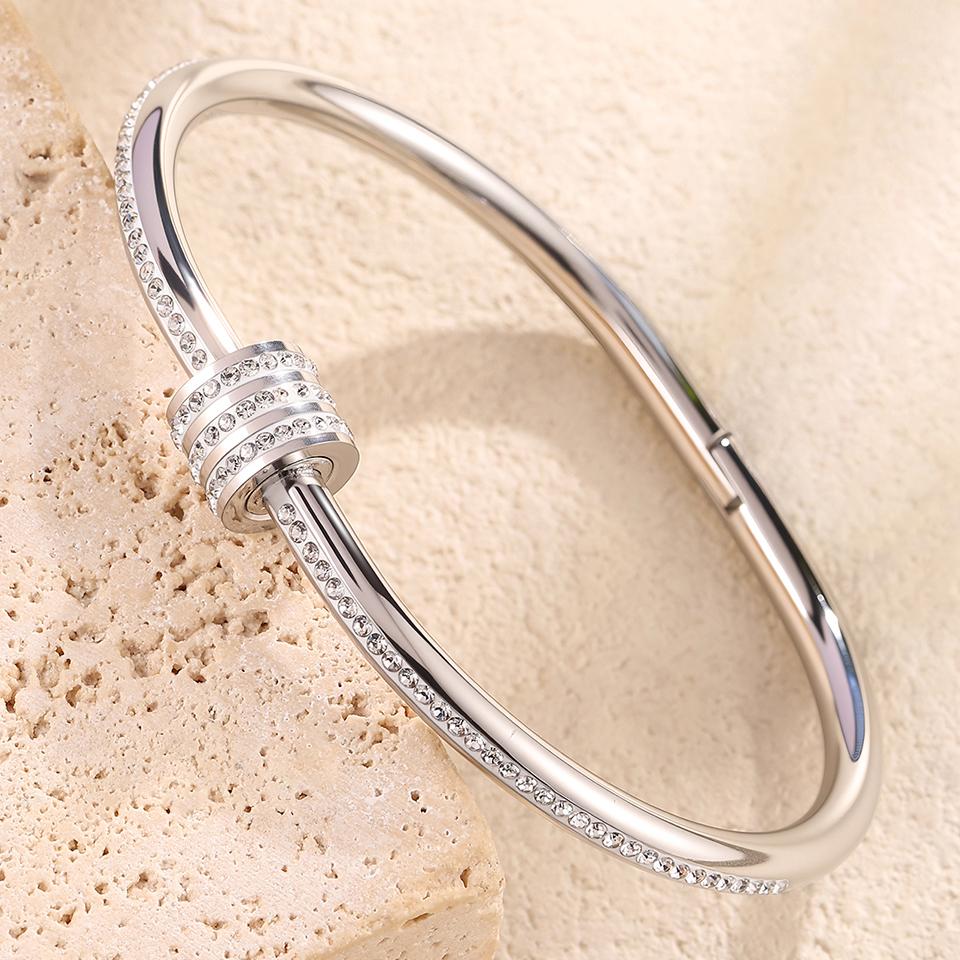 ZAKOL 5/1pcs Creative Stainless Steel Four-leaf Flower Bracelet Set for Women Buling Zirconia Inlaid Fashion Stackable Jewelry