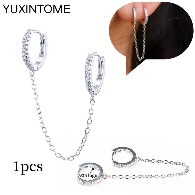 925 Sterling Silver Ear Needle Fashion Hoop Earrings White Crystal Luxury Women's Silver Earrings Wedding Women's Jewelry Gift
