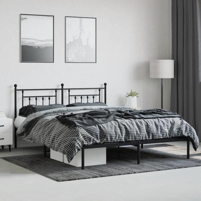 VidaXL Cadre de lit métal avec tête de lit noir 183x213 cm 353542