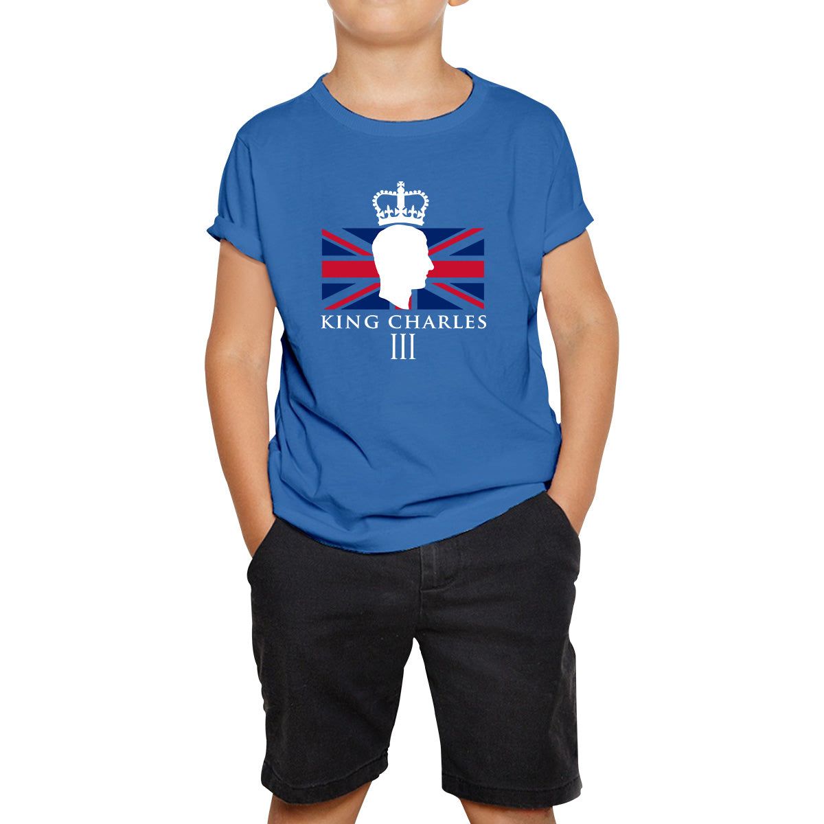 King Charles III Coronation British Flag CR III Royal Crown His Majesty Union Jack Great Britain Kids T Shirt 120