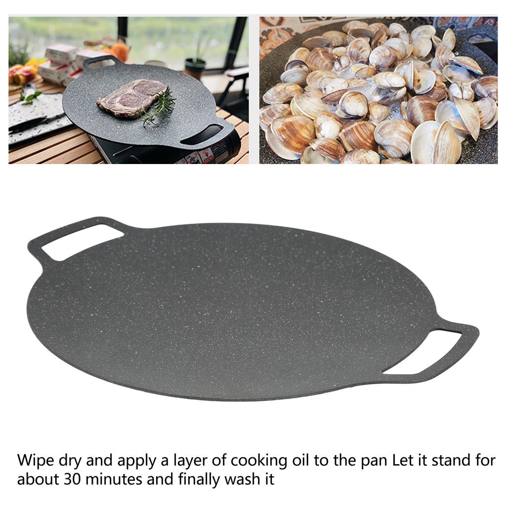 Grill Plate Stick Proof Round Prevent Greasy Portable Barbecue Frying Plate with Dual Handle for Camping Picnic