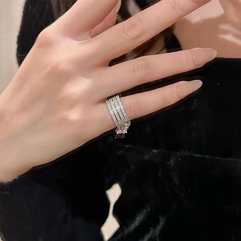 Foxanry Silver Color Sparkling Zircon Cuff Rings For Women Girls Fashion Personality Simple Temperament Engagement Jewelry Gifts