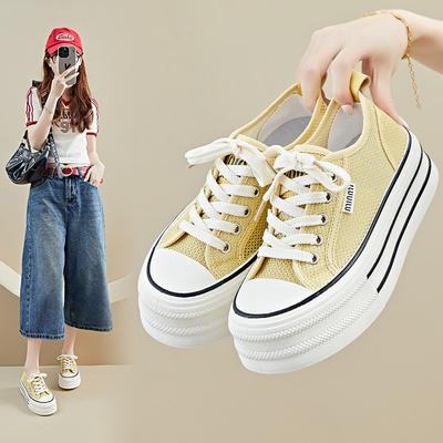 Sommer Mesh Weiße Schuhe Neuer Stil für Studentinnen Atmungsaktiv Höhenverstärkend Lässig Street Clapper Schuhe