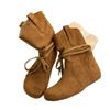Queen Fan retro versatile and thin flat short boots women's 2025 new autumn with skirt western pile boots.